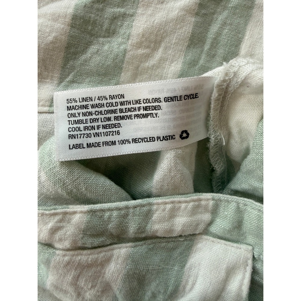 A New Day Midi Skirt Women's S Green Striped Linen Blend Button Front Tie Waist - Picture 4 of 4